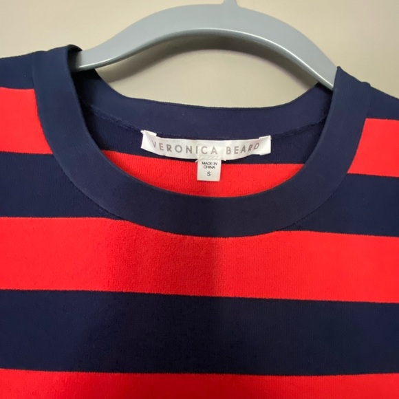 VERONICA BEARD Broome Red & Navy Knit Crop Crewneck Sweater Size Small - Picture 11 of 12